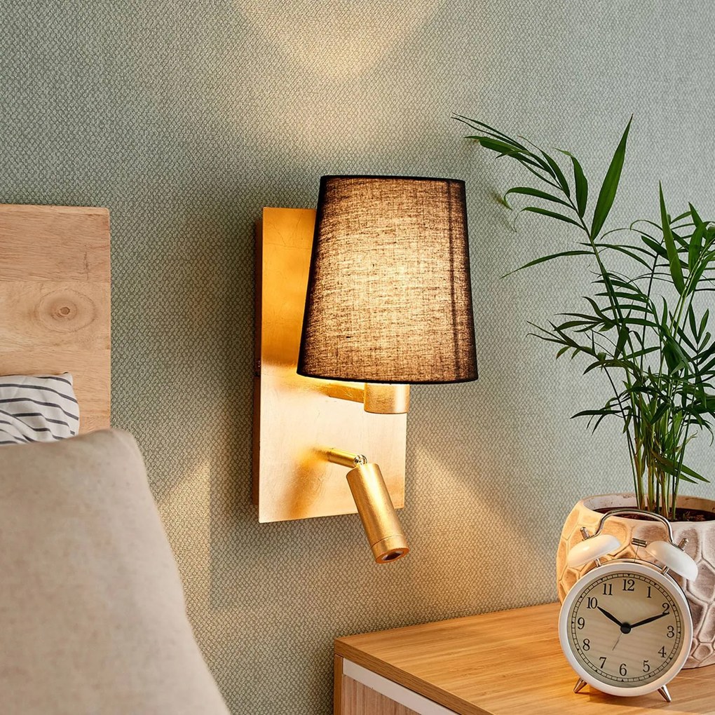 Lindby applique Aiden, 30 cm, nero, oro, lampada a LED da lettura