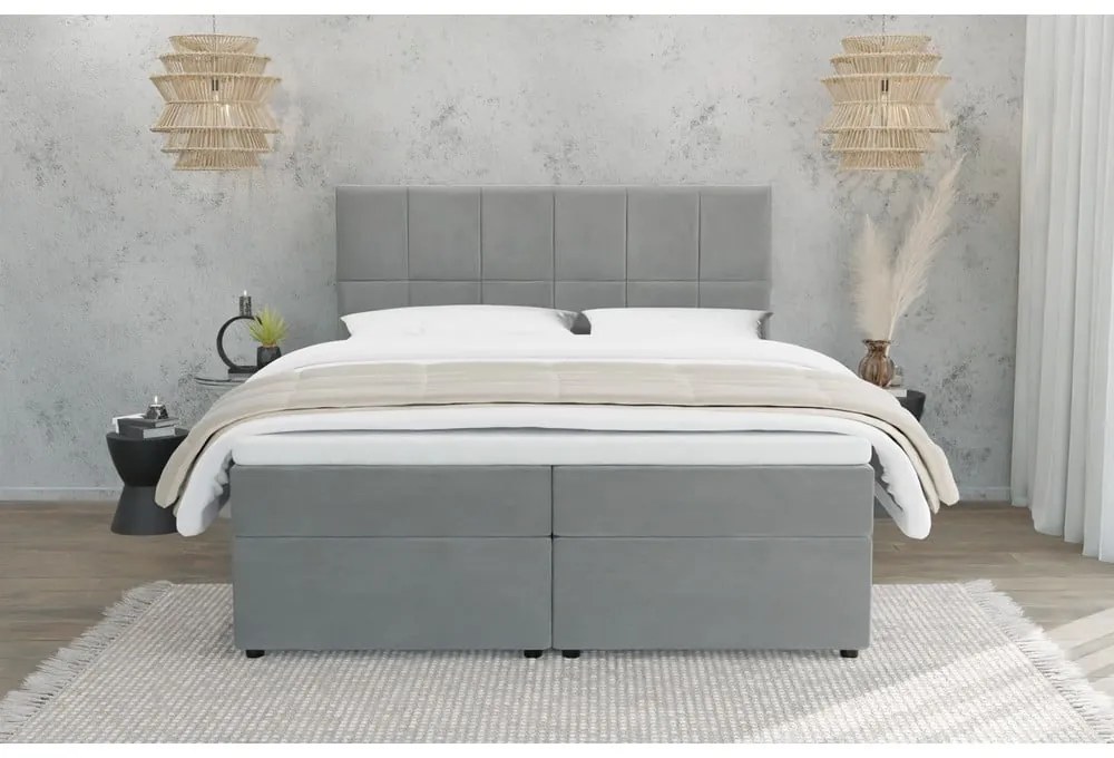 Letto matrimoniale imbottito grigio con spazio contenitivo 200x200 cm Flip - Ropez