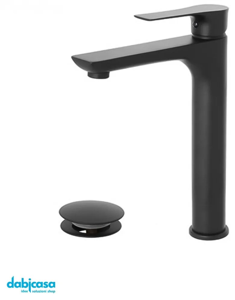 Miscelatore Lavabo Alto Nero "Flat" con Piletta Click-Clack