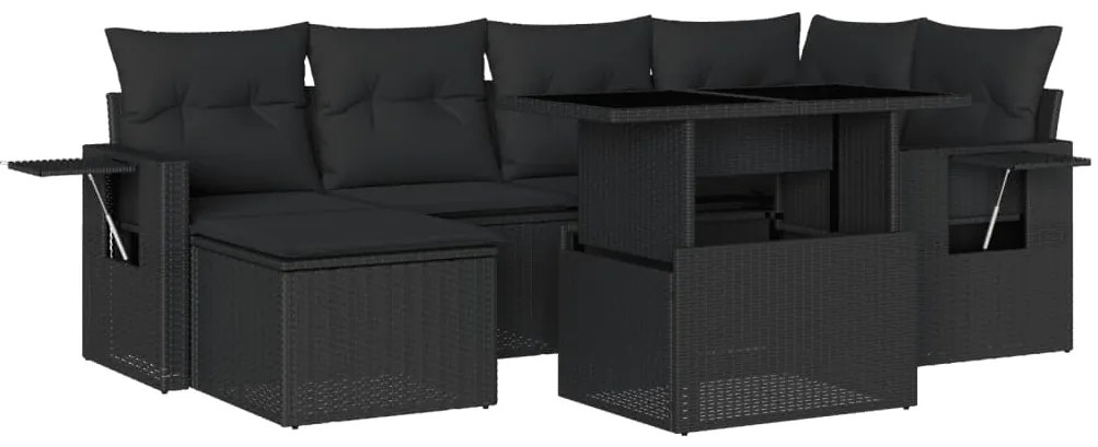 Set divani da giardino con cuscini 7pz nero polyrattan