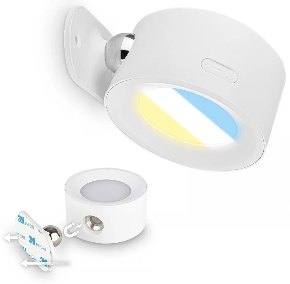 Briloner 3896016 - Lampada da parete LED ricaricabile e dimmerabile TARI, 1,6W/5V, 1500 mAh, bianco