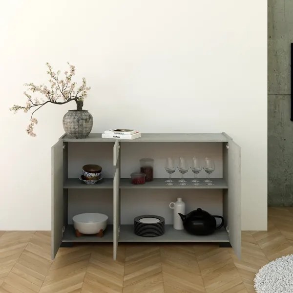 Madia in legno Grigio ROJAS a 3 ante con inserto in vetro Fumč 130 cm