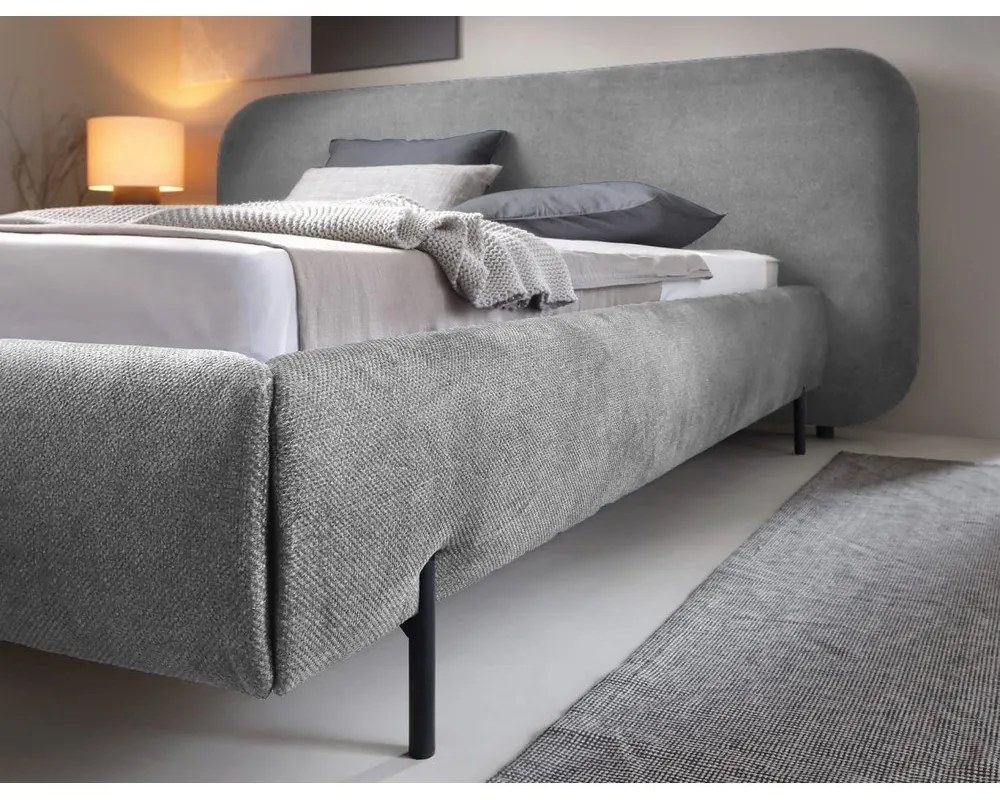Letto matrimoniale imbottito grigio con contenitore e rete inclusi 140x200 cm Pointt – ELTAP