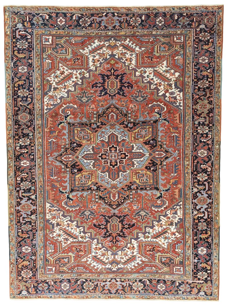 Heriz Tappeto 350x260 Rosso (Iran) Annodato A Mano