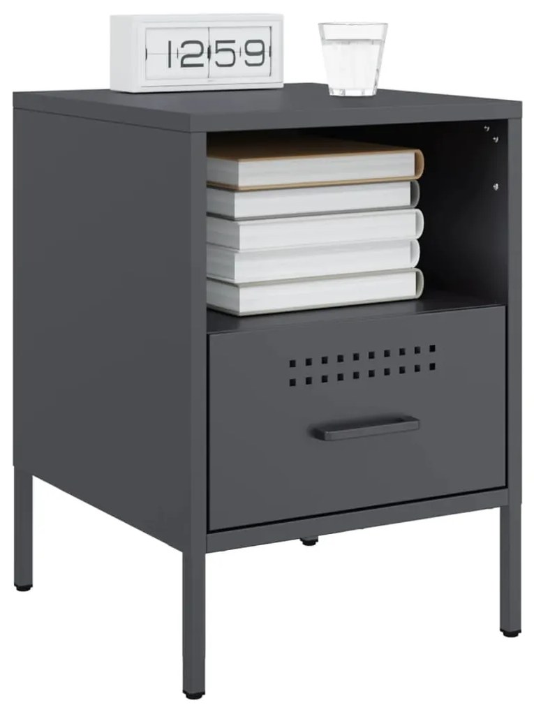Comodini 2pz antracite 36x39x50,5cm acciaio laminato a freddo