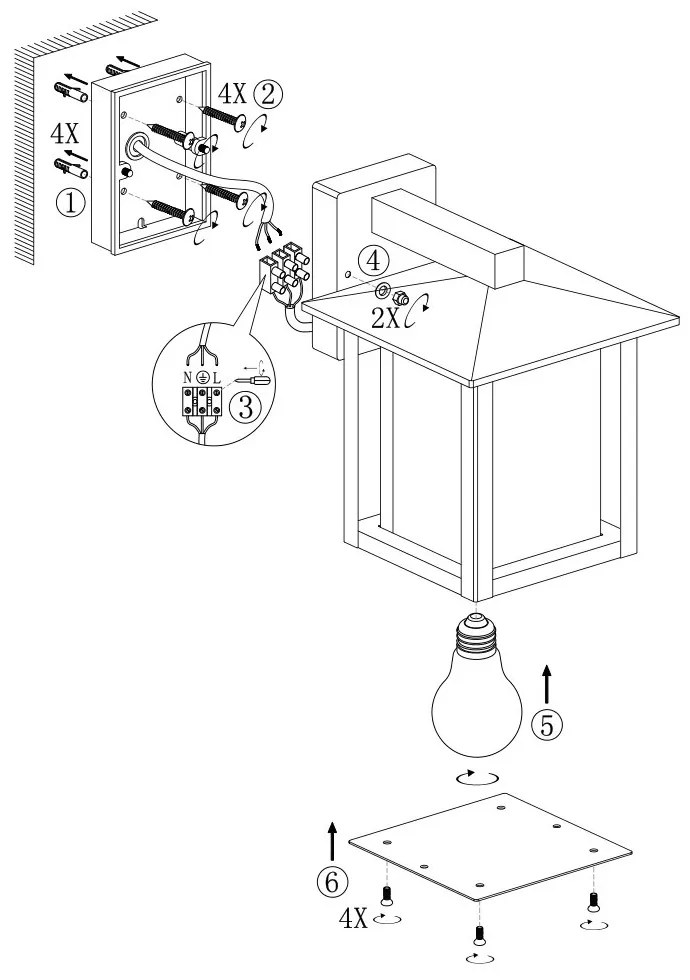 Applique Nera E27, IP54 per Esterni - Serie PILLAR Base E27