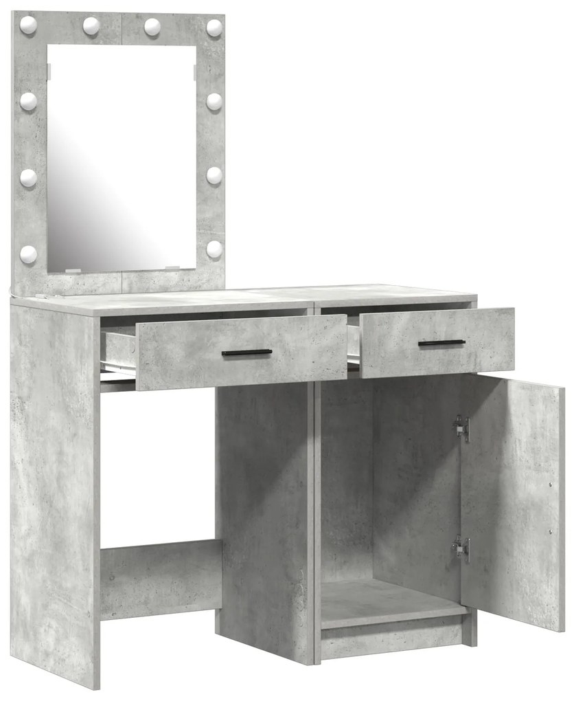 Set da toeletta in legno ingegnerizzato grigio cemento con led - 2 pezzi