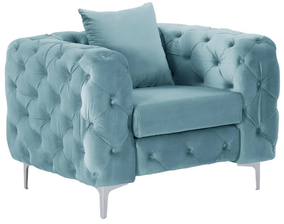 Poltrona Chesterfield in Velluto azzurro pastello - EDWINA