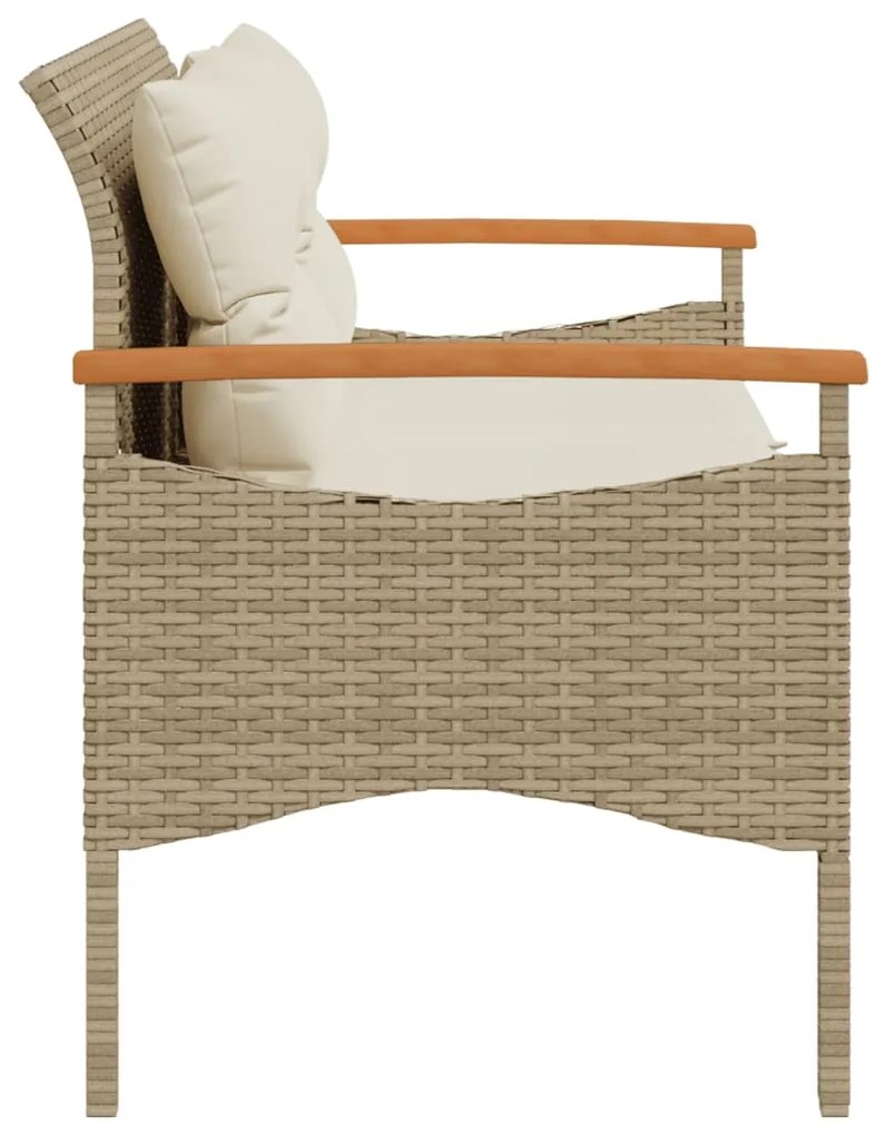 Panchina da giardino con cuscini 116x62,5x74cm beige polyrattan