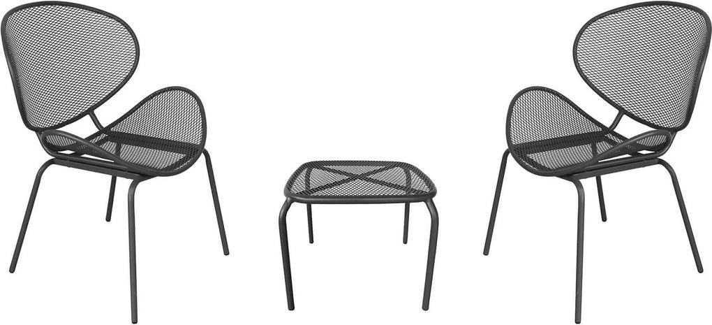 MIDDLE - set tavolo in metallo cm 41 x 41 x 43,5 h con 2 poltrone Herman