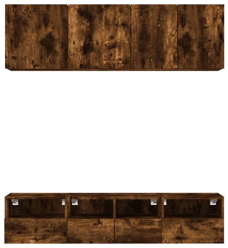 Mobili tv a muro 5pz rovere fumo in legno multistrato