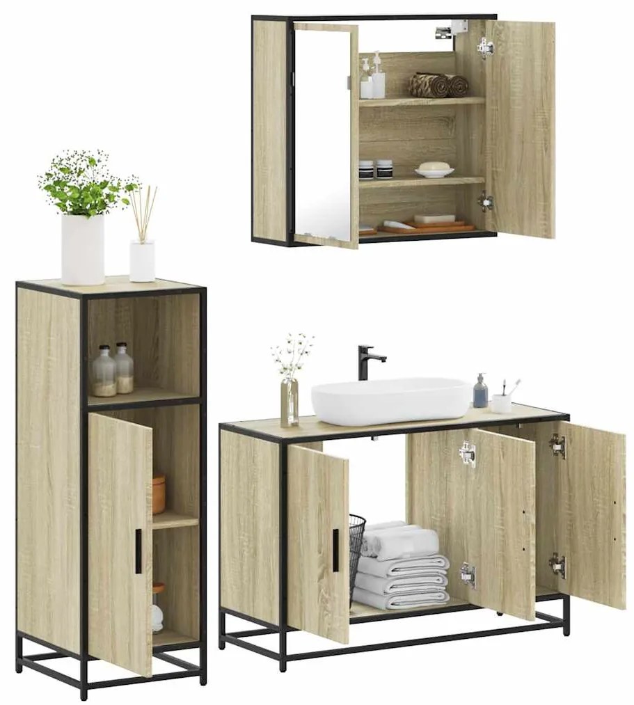 Set Mobili Da Bagno 3 Pz Rovere Sonoma İn Legno Multistrato /