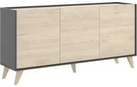 Credenza Dadop, Buffet da soggiorno, Madia moderna da salotto a 3 ante, 155x43h75 cm, Rovere e Antracite