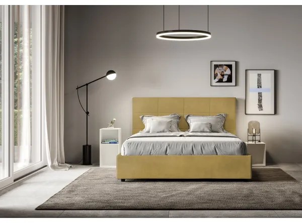 Letto matrimoniale e rete 160x190 in microfibra ocra Mika