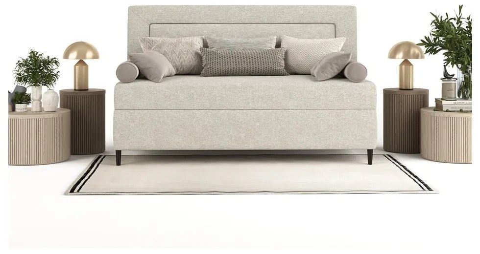 Letto singolo imbottito grigio e beige 100x200 cm Alba - Maison de Rêve