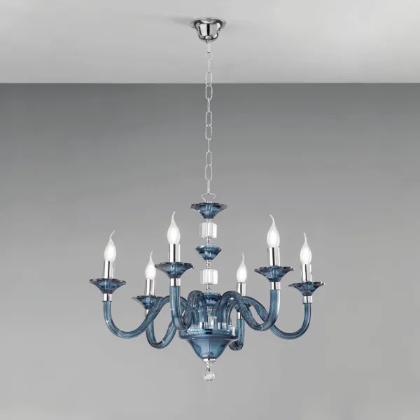 Lampada a sospensione GALA D72 cm in vetro lavorato a mano con dettagli in metallo 6 LUCI OTTANIO