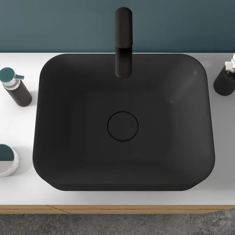 Lavabo da appoggio SENSEA rettangolare piletta non inclusa in composito minerale di resina gelificata L 48 x H 15.3 x P 38 cm nero opaco piletta non inclusa