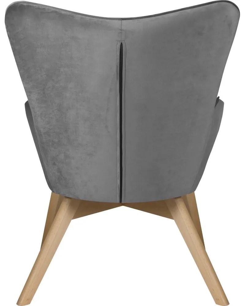 Poltrona con poggiapiedi grigia con rivestimento in velluto Niko – Ropez