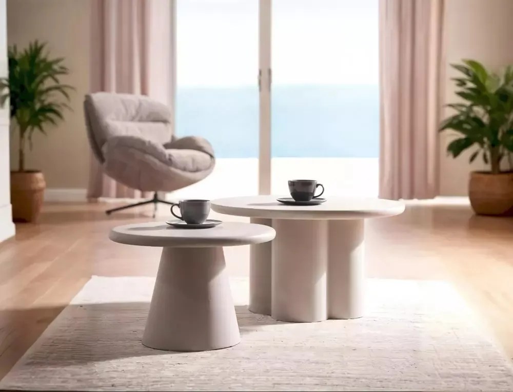 Tavolino Aurora rotondo in microcemento grigio chiaro – Ø60 cm