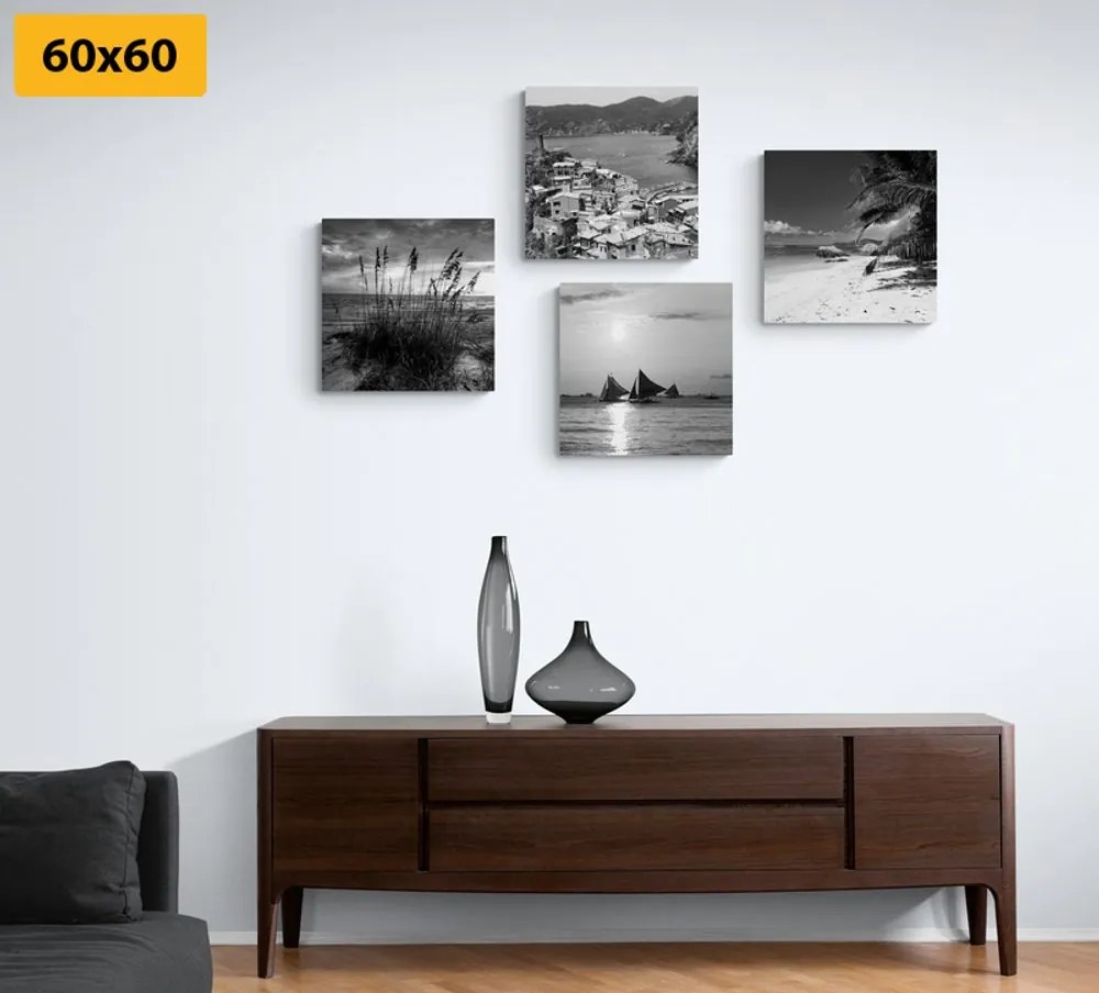 Set di quadri – Paradiso in terra in bianco e nero