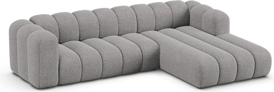 Divano angolare grigio (con penisola a destra/con chaise lounge) con rivestimento in ciniglia Lupine – Micadoni