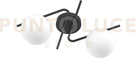 Holly applique-plafoniera 2 luci attacco e27 nero con vetro bianco ...