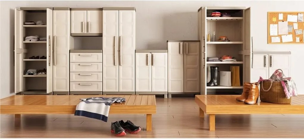 Armadio da Esterno 2 Ripiani 65x45x97H cm in Plastica Keter Excellence Basso Beige/Tortora...