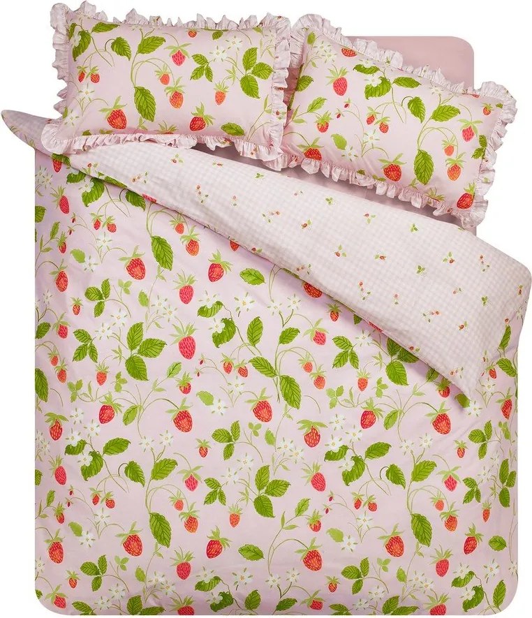 Set copripiumino e federa rosa per letto matrimoniale 3 pezzi 200x200 cm Strawberry Frills – Catherine Lansfield