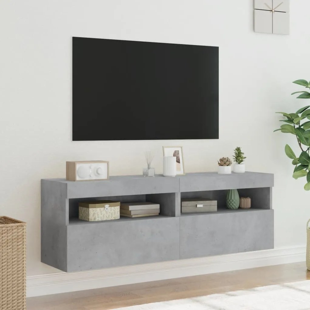 Mobili tv a parete con luci led 2pz grigio cemento 60x30x40 cm