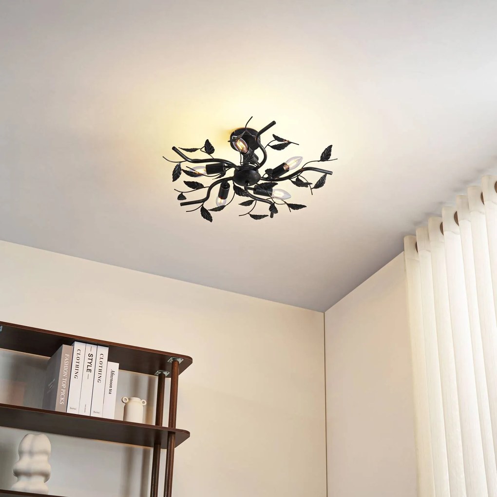 Plafoniera soffitto Yos Lindby, dimmerabile, Nero, Camera da letto, Metallo, Fiorentino, Plafoniera