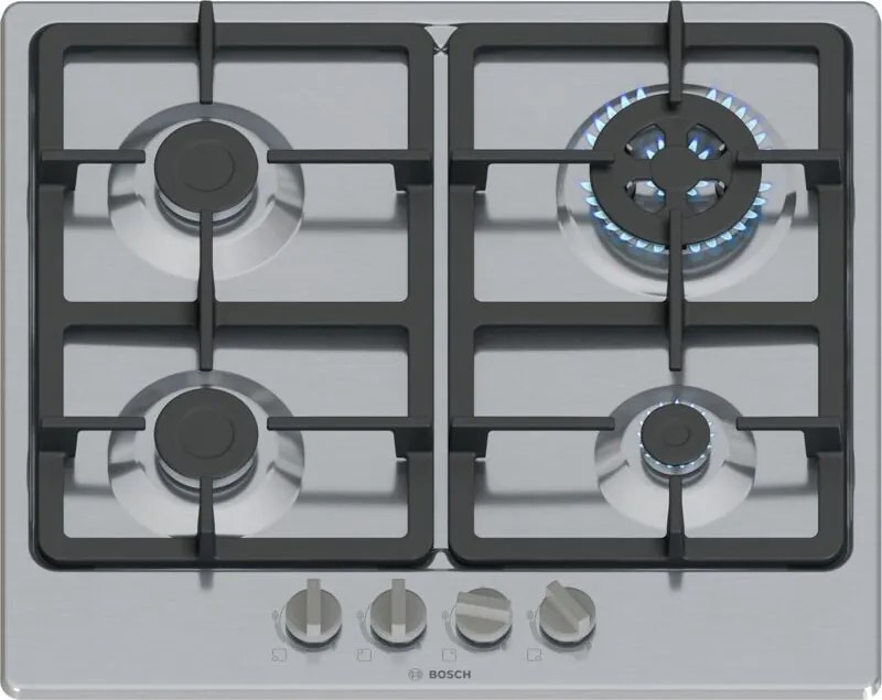 Bosch - Serie 4 PGH6B5K90 Piani cottura in acciaio inox Piano cottura da incasso da 58 cm de gas 4 zona/e