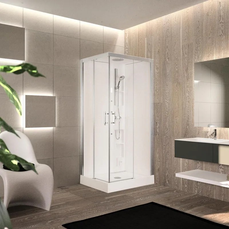 Cabina doccia idromassaggio rettangolare PERLA dx 100 x 80 cm con Hammam e miscelatore termostatico silver