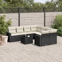 Set Divani da Giardino 9 pz con Cuscini Nero in Polyrattan 3218746