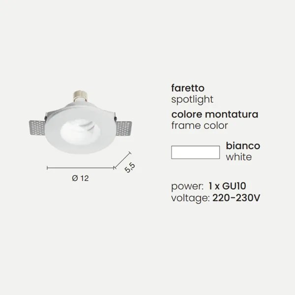 Faretto da incasso rotondo JAZZ in gesso verniciato Bianco D12 cm