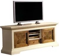 Porta tv in legno arte povera avorio e noce 169x53x75