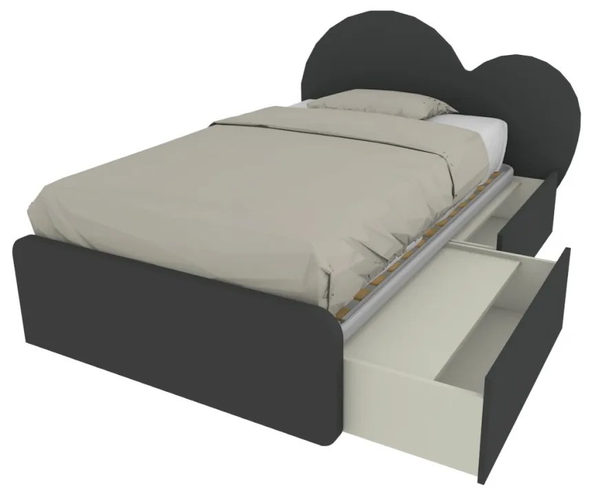 CUPIDO120C - Letto cameretta a cuore 120x190 con cassettoni e testata personalizzabile.Rete inclusa