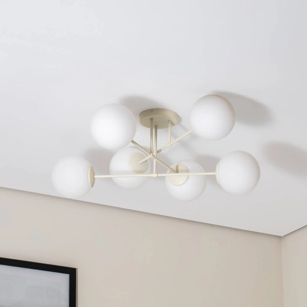 Plafoniera soffitto Moon HELAM, dimmerabile, Crema / Ambra, Soggiorno / Sala da pranzo, Metallo, Plafoniera