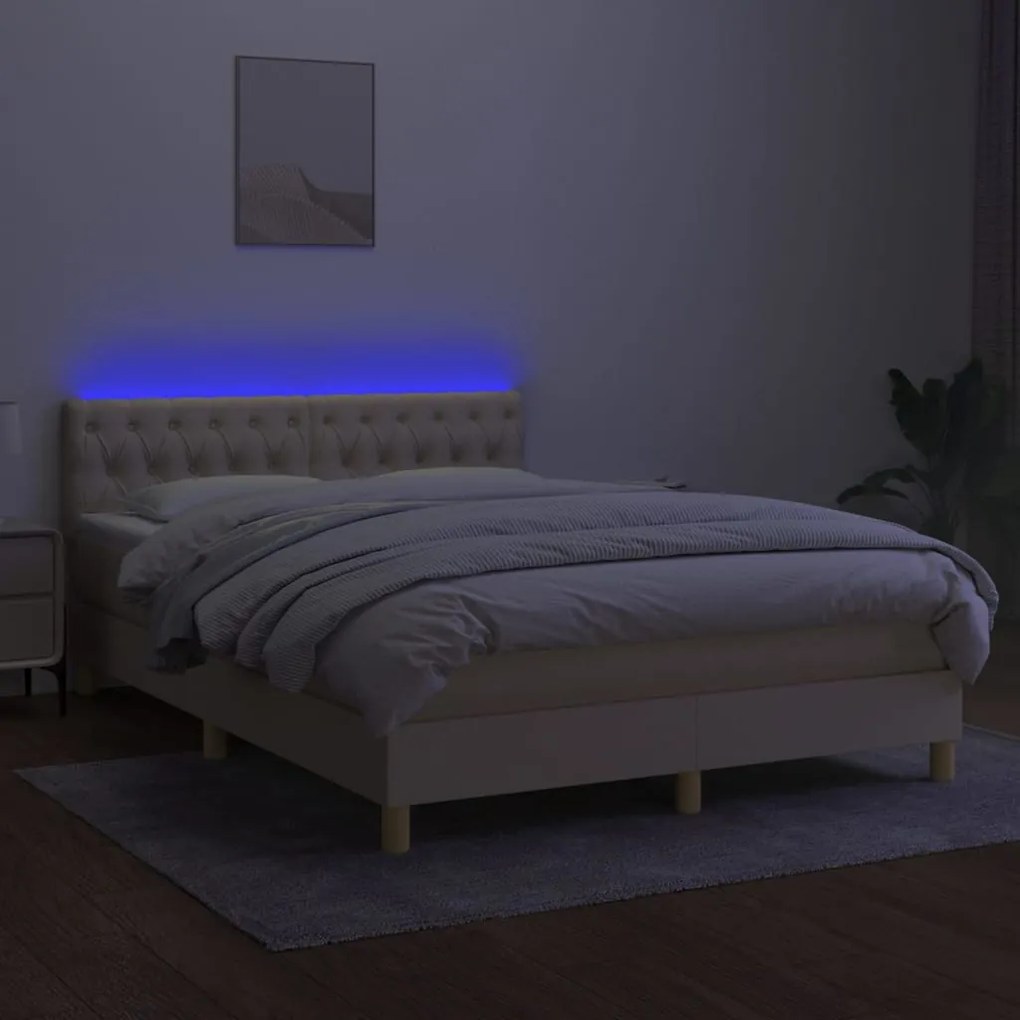 Letto a Molle con Materasso e LED Crema 140x190 cm in Tessuto