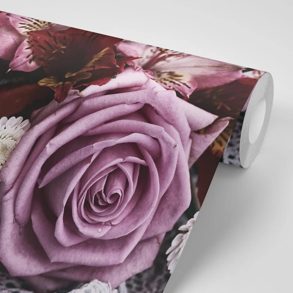 Carta da parati autoadesiva – Bouquet di rose in stile retrò