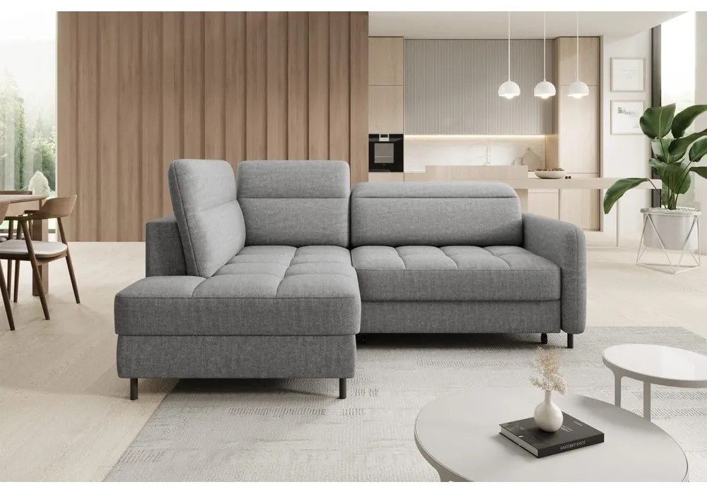 Divano angolare grigio allungabile/con contenitore (con penisola a sinistra/a L) e rivestimento in velluto Barea – ELTAP