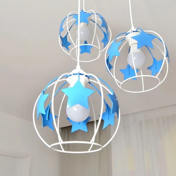 Lampadario a sospensione per bambini STARS 3xE27/15W/230V blu/bianco