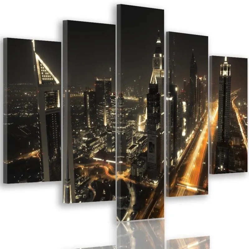 Quadro Multipannello Dubai di notte, panorama della città  Dimensioni 200x100