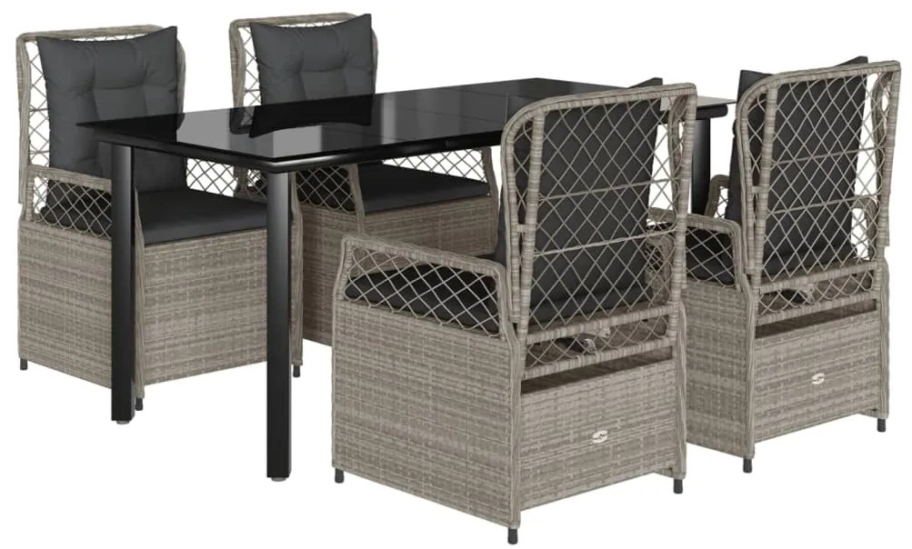 Set pranzo da giardino 5pz con cuscini grigio chiaro polyrattan
