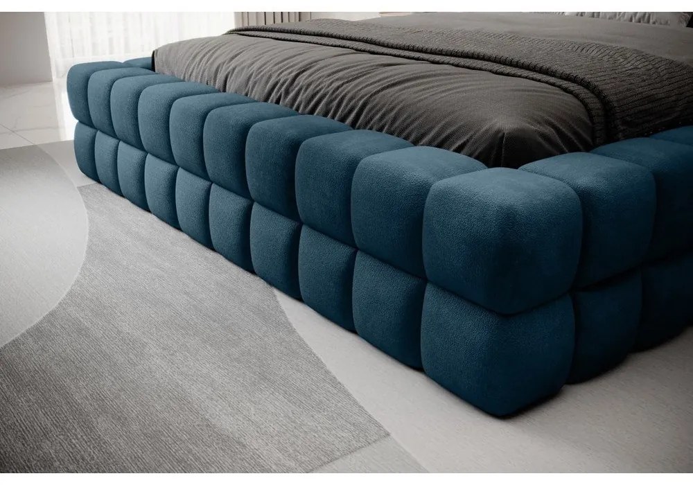 Letto matrimoniale imbottito blu con contenitore e rete inclusi 140x200 cm Dizzle – ELTAP