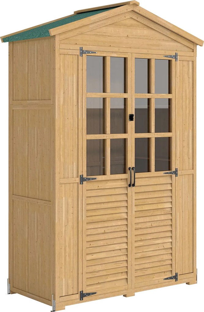 Armadio da Giardino Box Porta Attrezzi 128x57,5x197 cm con Finestre Trasparenti in Legno Marrone Chiaro...