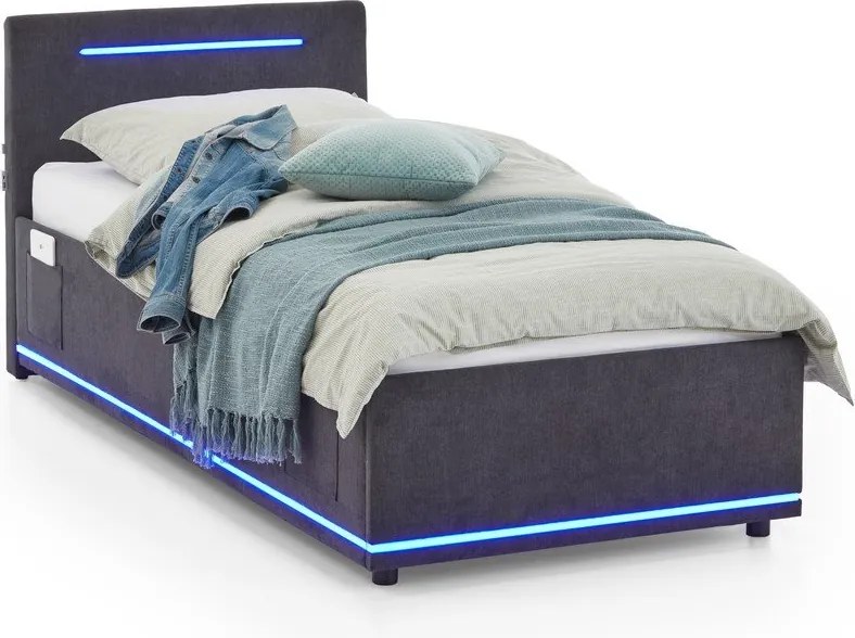 Letto da bambini grigio scuro imbottito con contenitore e rete inclusi 90x200 cm Circle – Meise Möbel