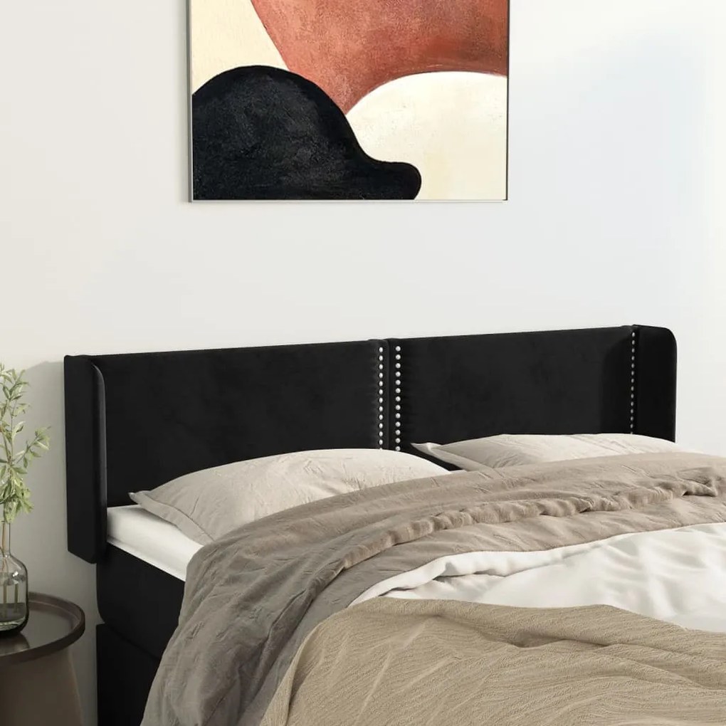 Testiera Ad Orecchio Nera 147x16x78/88 Cm İn Velluto /