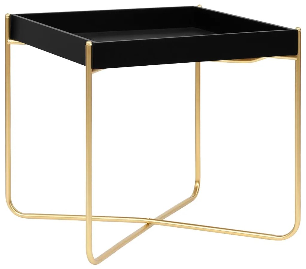 Tavolino Laterale Nero E Oro 38x38x38,5 Cm İn Mdf /