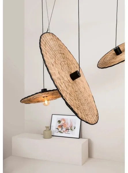 FARO 68590-70 - Lampadario su corda COSTAS 1xE27/15W/230V d. 100 cm nero/rattan