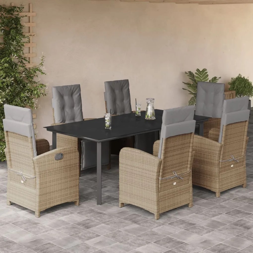 Set da pranzo da giardino 7 pz con cuscini beige in polyrattan